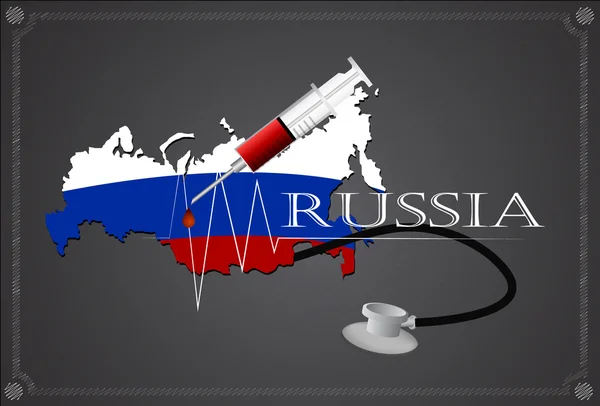 Carte de la Russie avec stéthoscope et seringue . — Image vectorielle