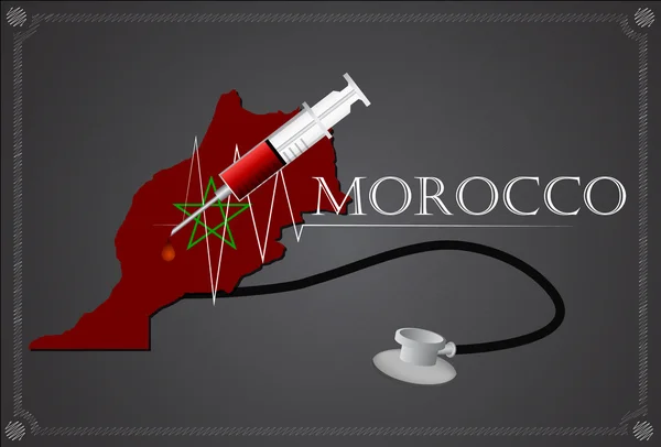 Carte du Maroc avec stéthoscope et seringue . — Image vectorielle