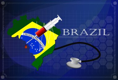 Steteskop ve şırınga ile Brezilya Haritası.