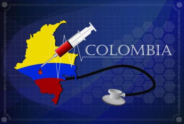 Steteskop ve şırınga ile Kolombiya Haritası.
