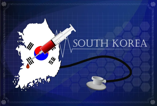 Map of South korea with Stethoscope and syringe. — Stock Vector
