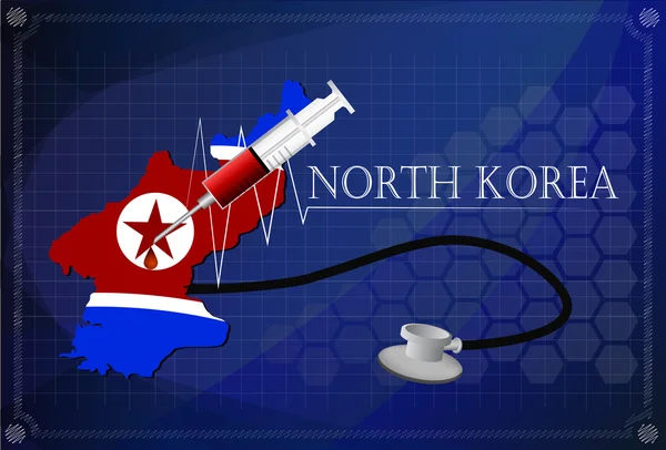 Map of North korea with Stethoscope and syringe. — Stock Vector