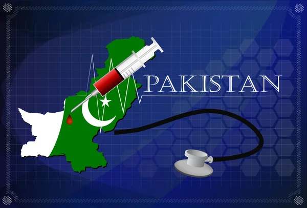 Map of pakistan with Stethoscope and syringe. — Stock Vector