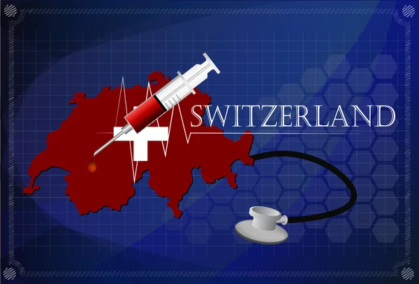 Map of Switzerland with Stethoscope and syringe. — Stock Vector
