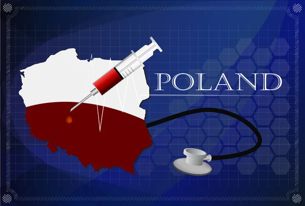 Karte von Polen mit Stethoskop und Spritze. — Stockvektor