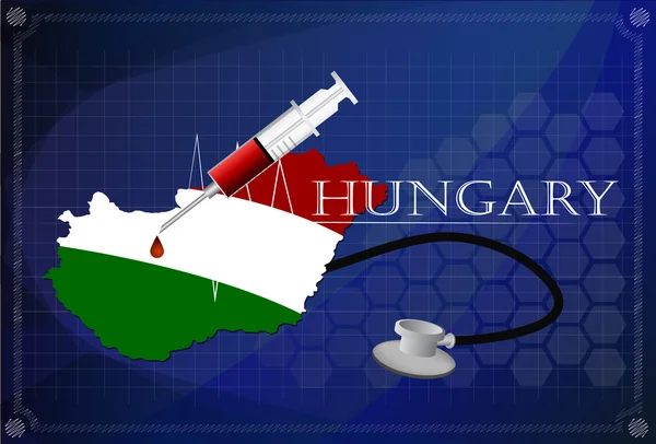 聴診器と注射器でハンガリーの地図. — ストックベクタ