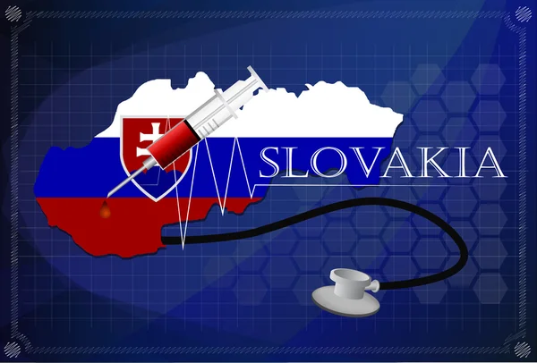 Karte der Slowakei mit Stethoskop und Spritze. — Stockvektor
