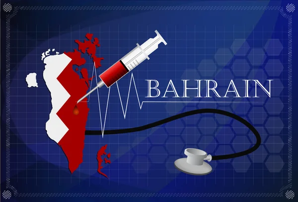 Map of Bahrain with Stethoscope and syringe. — Stock Vector