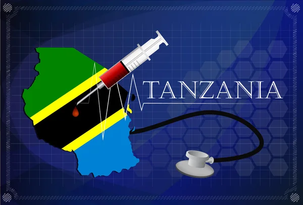 Map of Tanzania with Stethoscope and syringe. — Stock Vector