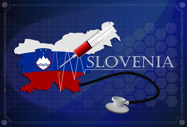 Map of Slovenia with Stethoscope and syringe. — Stock Vector