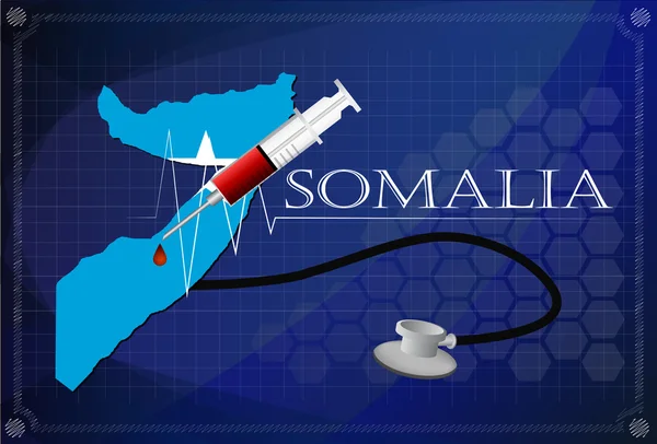 Map of Somalia with Stethoscope and syringe. — Stock Vector