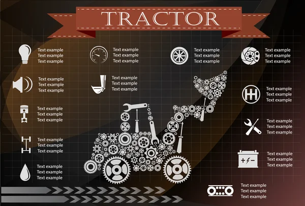 Servicio de tractores, reparación de infografías. Ilustración vectorial — Archivo Imágenes Vectoriales