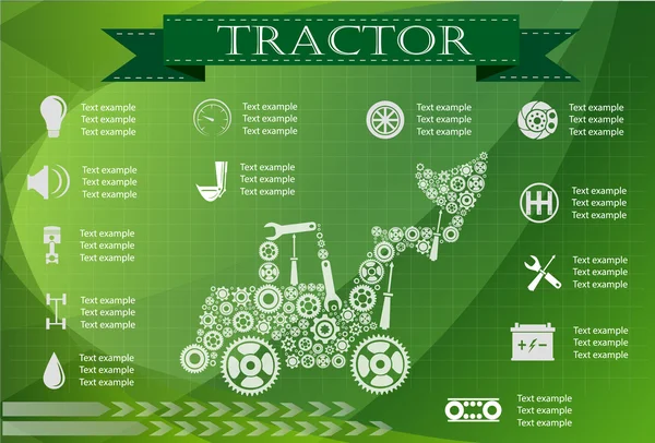 Servicio de tractores, reparación de infografías. Ilustración vectorial — Archivo Imágenes Vectoriales