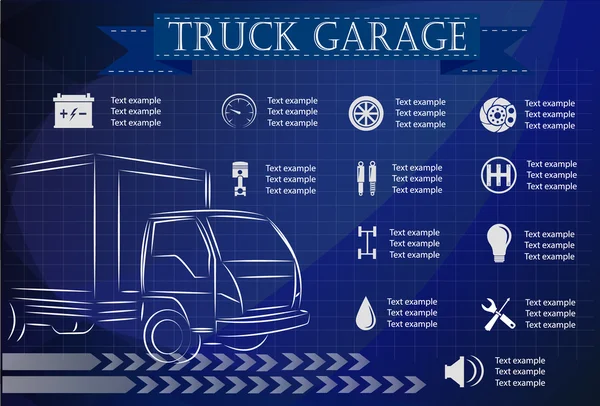 Servicio de camiones, reparación de infografías. ilustración vectorial — Vector de stock