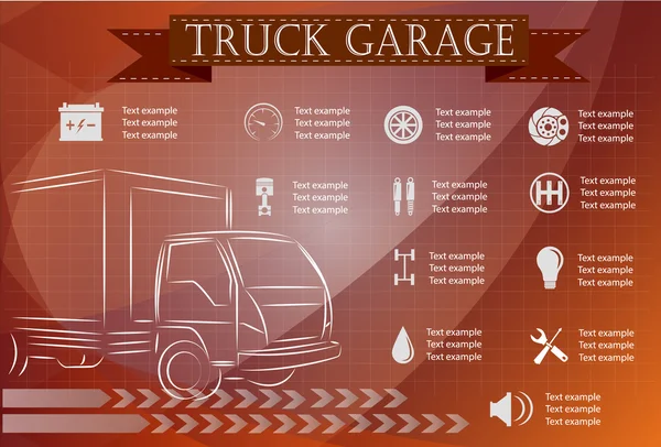 Servicio de camiones, reparación de infografías. ilustración vectorial — Vector de stock