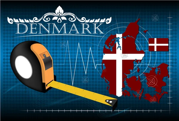 Map of Denmark with ruler, vector. — Stock Vector