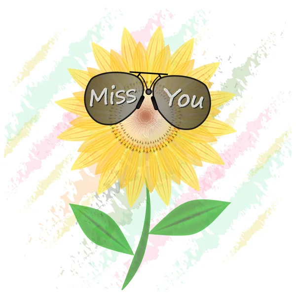 Sunflower  with alphabet  Miss you, illustration summer bright n — Stock Vector