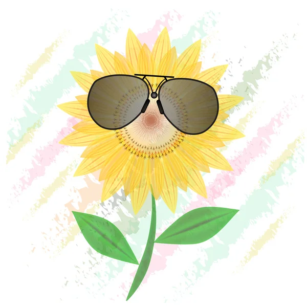 Zonnebloem met zonnebril illustratie zomer heldere natuurlijke fl — Stockvector