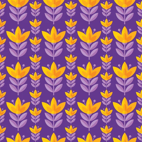 Çiçekler ve yapraklar. Yüzyılın ortalarında modern sanat vektör geçmişi. Soyut geometrik dikişsiz desen. Eski moda dizayn tarzında laleler dekoratif süsler. Çiçekli sonbahar.