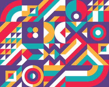 Geometrik arkaplan tasarımı. Soyut çizim kalıbı. Geometrik şekiller. Kompozisyon Grafik Baskı posteri. İş sunumu kapağı afişi. Kolaj fütüristik süsü. Vektör illüstrasyonu.  