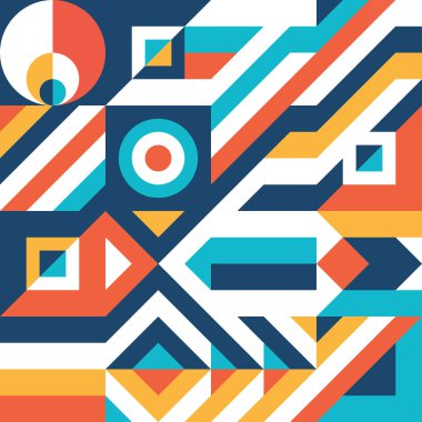 Geometrik arkaplan tasarımı. Soyut çizim kalıbı. Geometrik şekiller. Kompozisyon Grafik Baskı posteri. Kolaj fütüristik süs afişi. Vektör illüstrasyonu.  