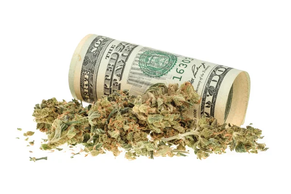 Marihuana y dinero aislados en blanco — Foto de Stock
