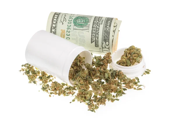 Marihuana y dinero aislados en blanco — Foto de Stock