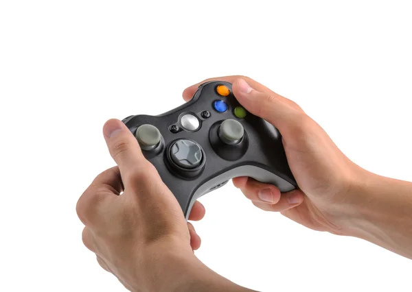 Manliga händer hålla Gamepad isolerade — Stockfoto