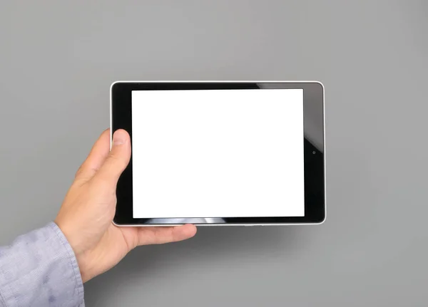 Leerer Tablet Computer Auf Grauem Hintergrund — Stockfoto