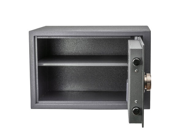 Открытая банковская ячейка, изолированная на белом без тени