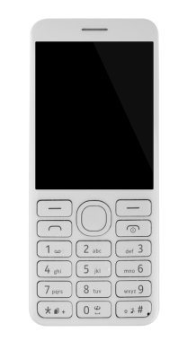 Beyaz arka plan üzerinde izole tuş takımı ile cep telefonu