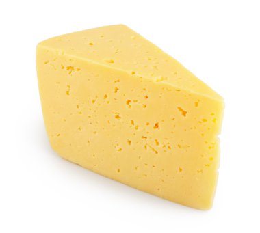 beyaz arkaplanda izole edilmiş peynir parçası