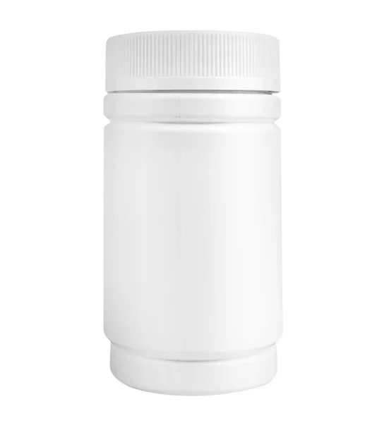 Medicamento frasco comprimido branco isolado em um fundo branco — Fotografia de Stock