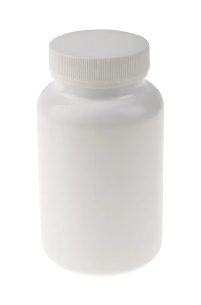 Medicamento frasco comprimido branco isolado em um fundo branco — Fotografia de Stock