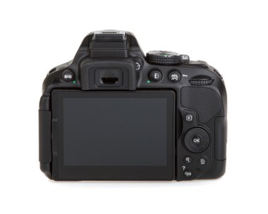 Kiev, Ukrayna - 19 Haziran 2015: Nikon d5300 fotoğraf makinesi gövdesi üzerinde beyaz