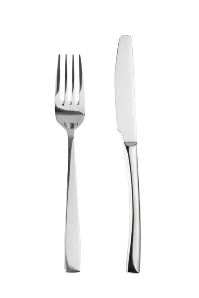 Forchetta e coltello isolati su bianco, senza ombra — Foto Stock