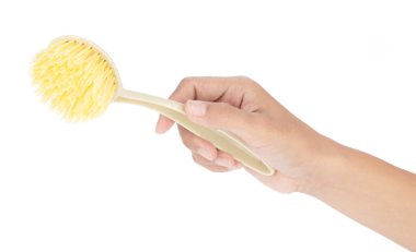 Beyaz zemin üzerinde izole edilmiş ev temizleme plastik fırça aracı.