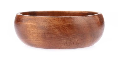 Beyaz arka planda Tahta Yuvarlak Calabash Kasesi izole edildi.