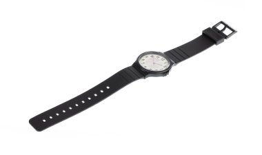 Beyaz arkaplanda siyah izole edilmiş klasik saat