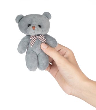 Elele tutuşan sevimli oyuncak peluş oyuncaklar Beyaz arka planda izole edilmiş