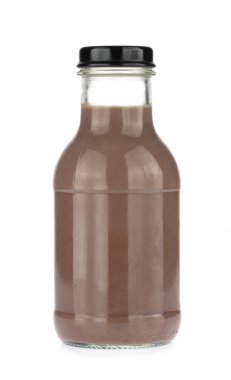 Beyaz arka planda izole edilmiş şişedeki çikolata..