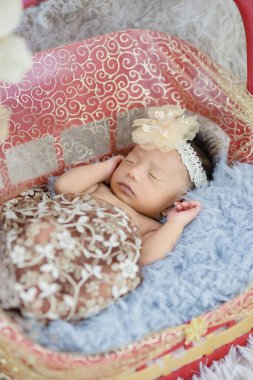 Güzel Yeni Doğmuş Bebek Sepette Uyuyor