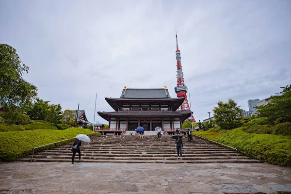 Tokyo Japão Maio 2019 Torre Tóquio Com Templo Zojoji Templo — Fotografia de Stock