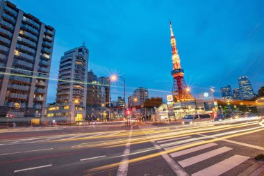 TOKYO JAPAN Mayıs - 14, 2019: İsyan açısından gece renkli Tokyo kulesi.