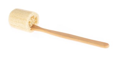 Kabak lifinden yapılmış duş ekipmanları beyaz arkaplanda izole edilmiş.