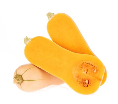 Beyaz arka planda izole edilmiş kabak dilimi..