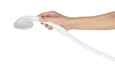 Beyaz arka planda izole edilmiş beyaz bir duş.