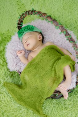 Sepette yeni doğmuş sevimli bir bebek..