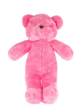 Beyaz arka planda izole edilmiş sevimli pembe oyuncak ayı.