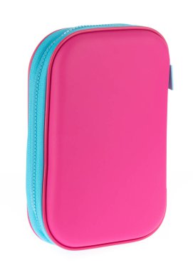 Kalem kesesi, beyaz arka planda izole edilmiş bir kız kalem kutusu.